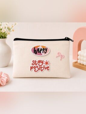 Handmade Canvas Makeup Pouch | Stay Positive | Cosmetic Bag